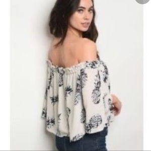Pineapple Print Off Shoulder Blouse